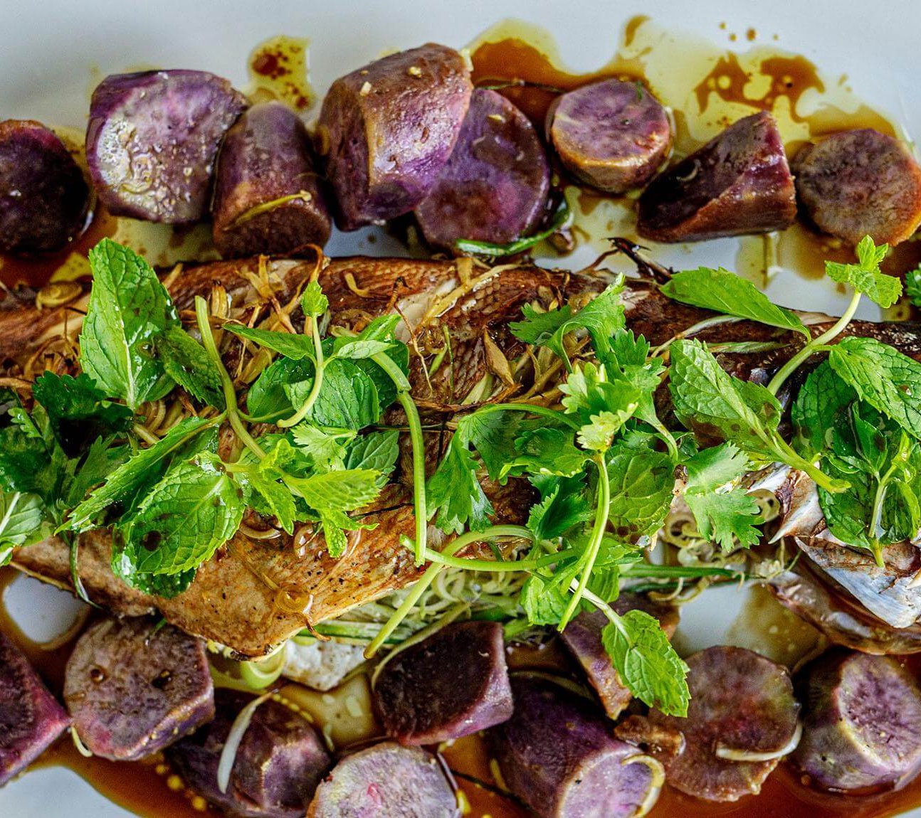 Steam Roasted Whole Fish with Soy, Ginger and Lemongrass