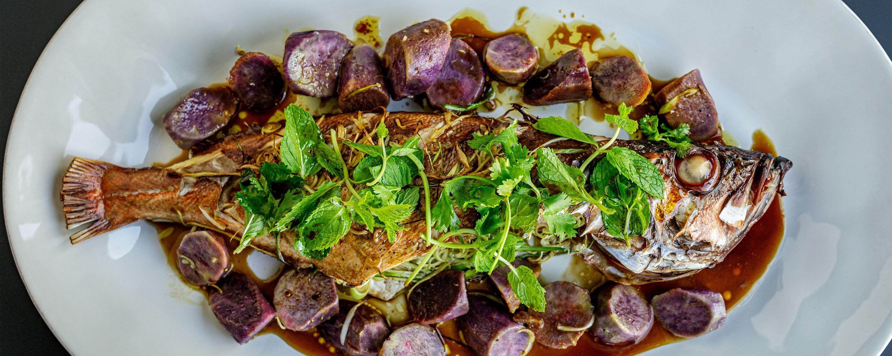 Steam Roasted Whole Fish with Soy, Ginger and Lemongrass