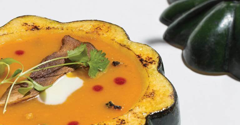 Pumpkin Soup with Cranberry Coulis